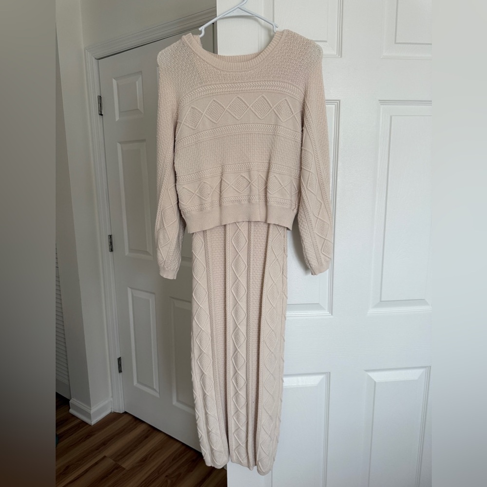 Anthropologie Current Air Textured Cream Knit Maxi Dress